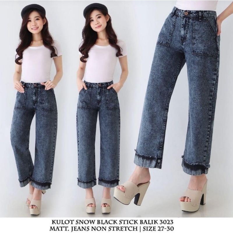 KULOT JEANS WANITA//KULOT ROLL UP SNOW BLUE