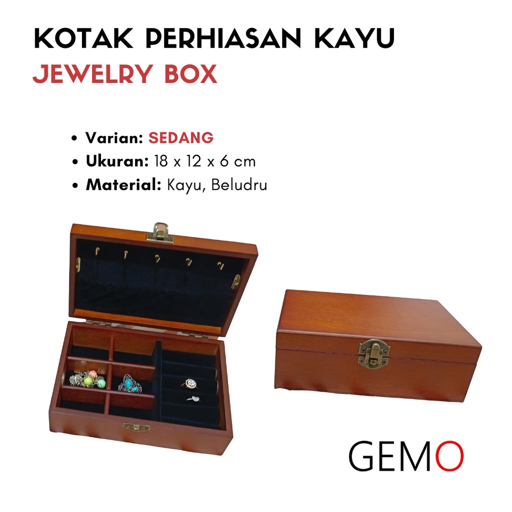 Kotak Kayu Perhiasan Jewerly Box Cincin, Kosmetik, Gelang, Kalung Anting,  Tempat Seserahan Nikah Unik Murah