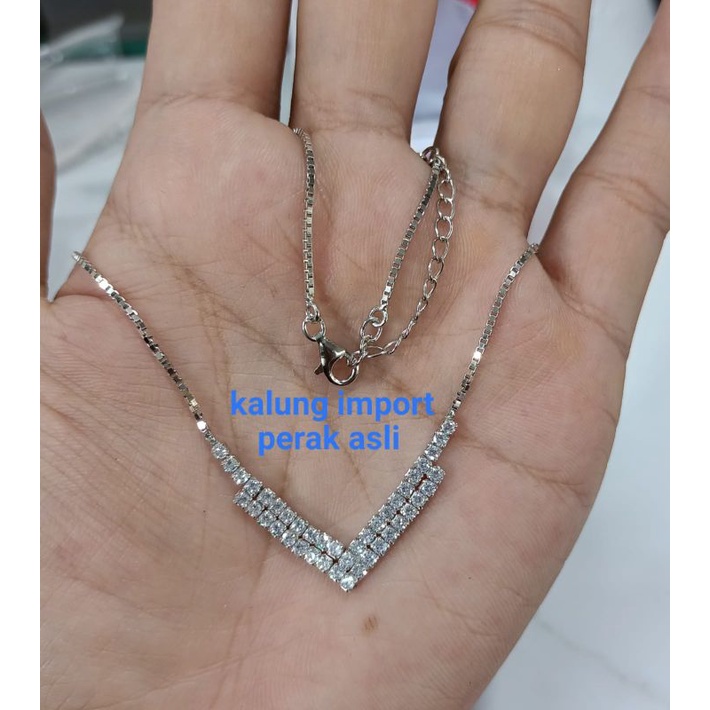 Kalung Itali Fuji cor mata baris, Perak 925, Sepuh Emas Putih