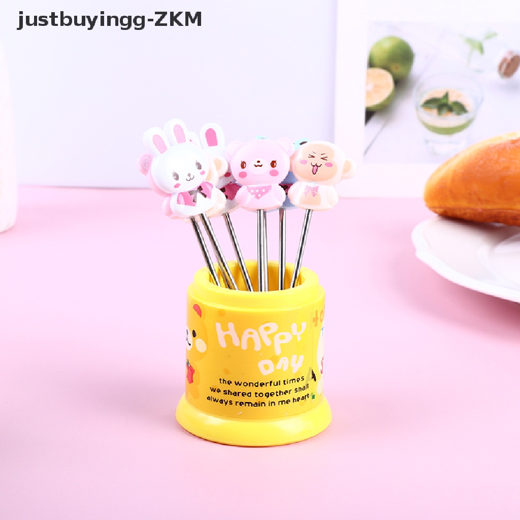 [justbuyingg] 1Set Stainless Steel Fruit Fork Animal Rainbow Fruit Dessert Fork w/Storage Jar [zkm]