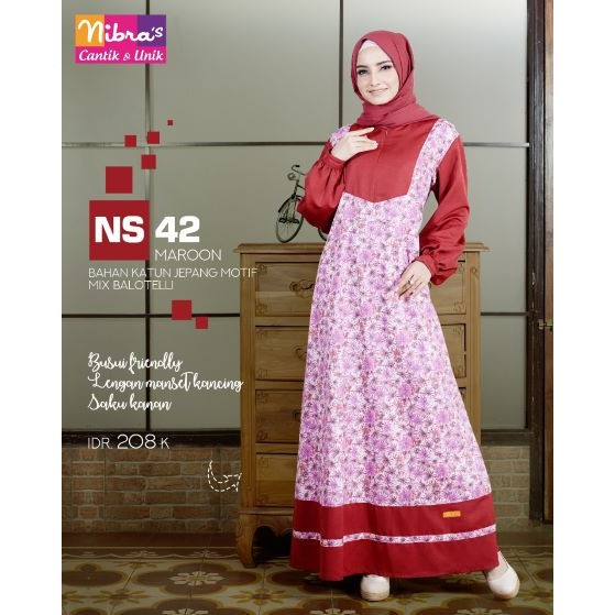 [ORI 100%]  GAMIS KATUN JEPANG NIBRAS Ns 42 Syari NAVY MARUN