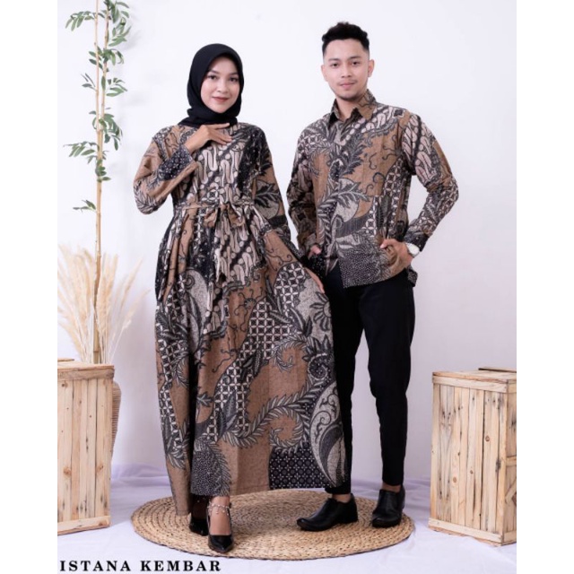 Gamis Batik Couple Modern Wanita Kombinasi Polos Pasangan Jumbo Pekalongan Terbaru Murah Keluarga