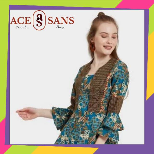 Blouse Batik Wanita Adikusuma by Arjuna Weda Ceplok Kawung Tosca | Blouse Batik | Arjuna Weda | Ori