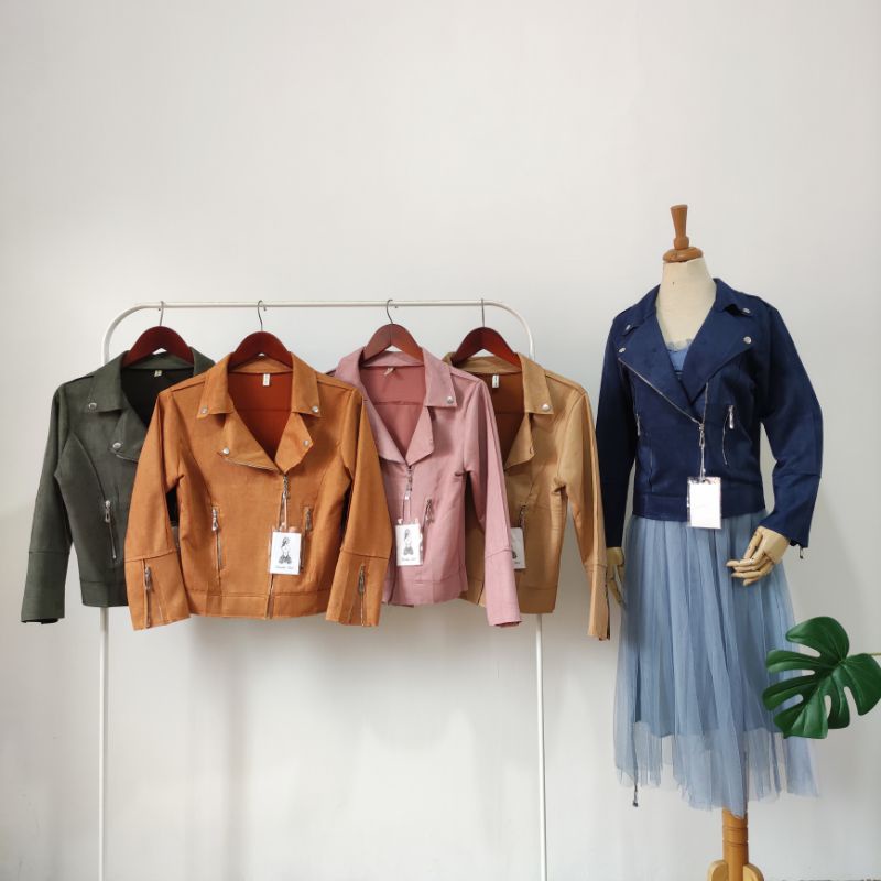 Jaket suede lengan sleting London Girl import bkk bangkok hk chn china