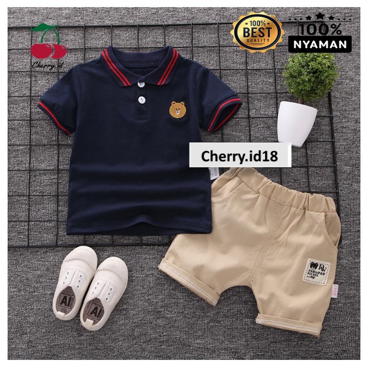 Cherry COD Setelan Baju Anak / Pakaian Anak Lengan Pendek Import / Setelan Anak Motif Polo SB08