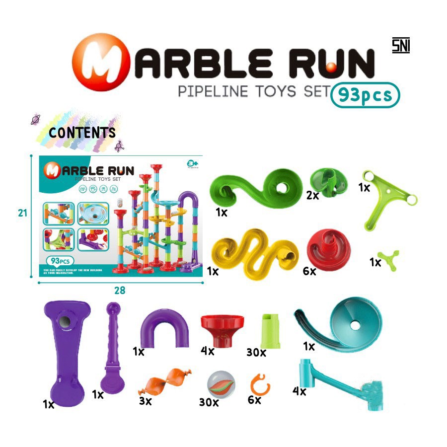 Mainan Anak Marble Run Pipa Pipeline Toys Set Bola Kelereng DIY 93 pcs