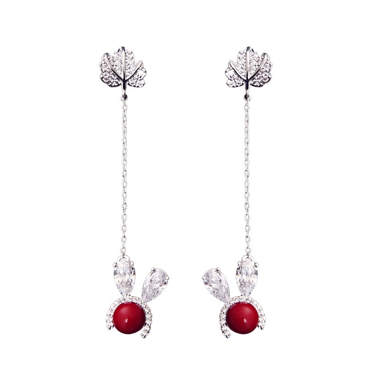 Kelinci anting-anting wanita temperamen Korea kepribadian all-match red pearl telinga stud sederhana