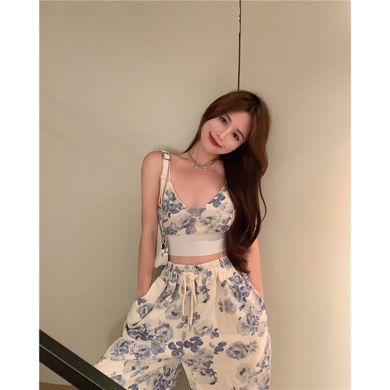 #Sisjuly# Gaya Olahraga Two-Piece Set Usia Mengurangi Watermark Warna Selempang untuk Wanita2022Musim Panas Lo