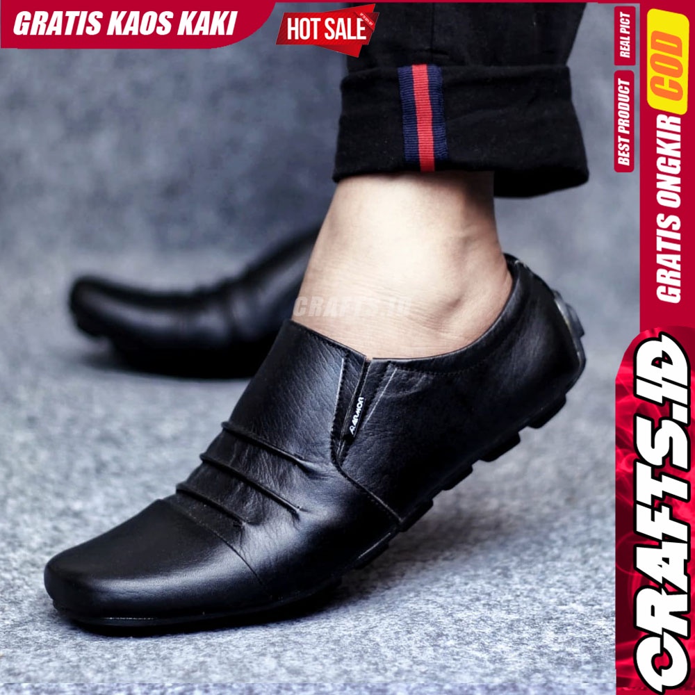 CRAFTS FOLD Sepatu Formal Casual Pantofel Kerja Pria Kulit Asli Hitam - Coklat