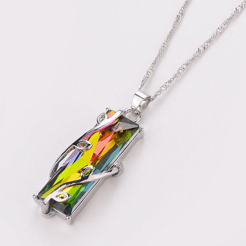 New 1pcs Hot sale Jewelry Rainbow Crystal Glass Leaves Square Pendant Necklaces For Women