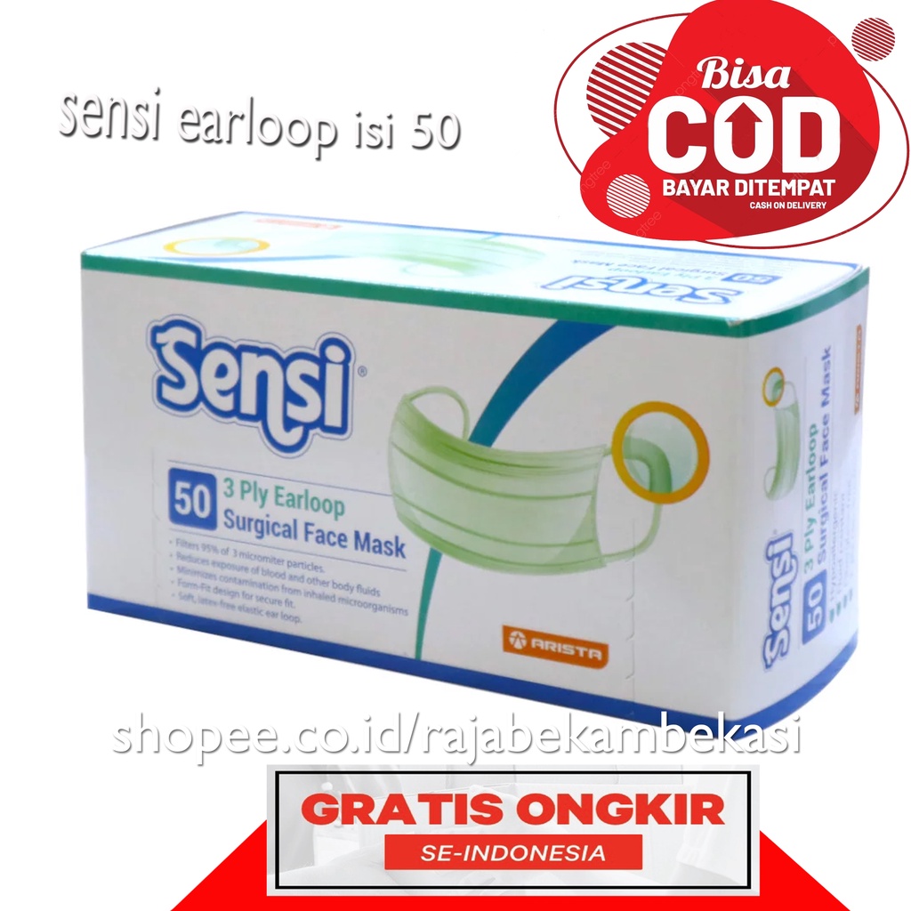 SENSI EARLOOPS FACE MASK 3PLY / MASKER SENSI / MASKER MEDIS SENSI 3PLY ISI 50 PCS