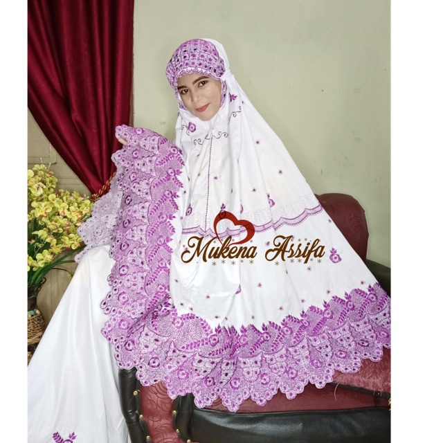 Mukena Bando Series Putih Ungu|Mukena Bordir premium bukittinggi