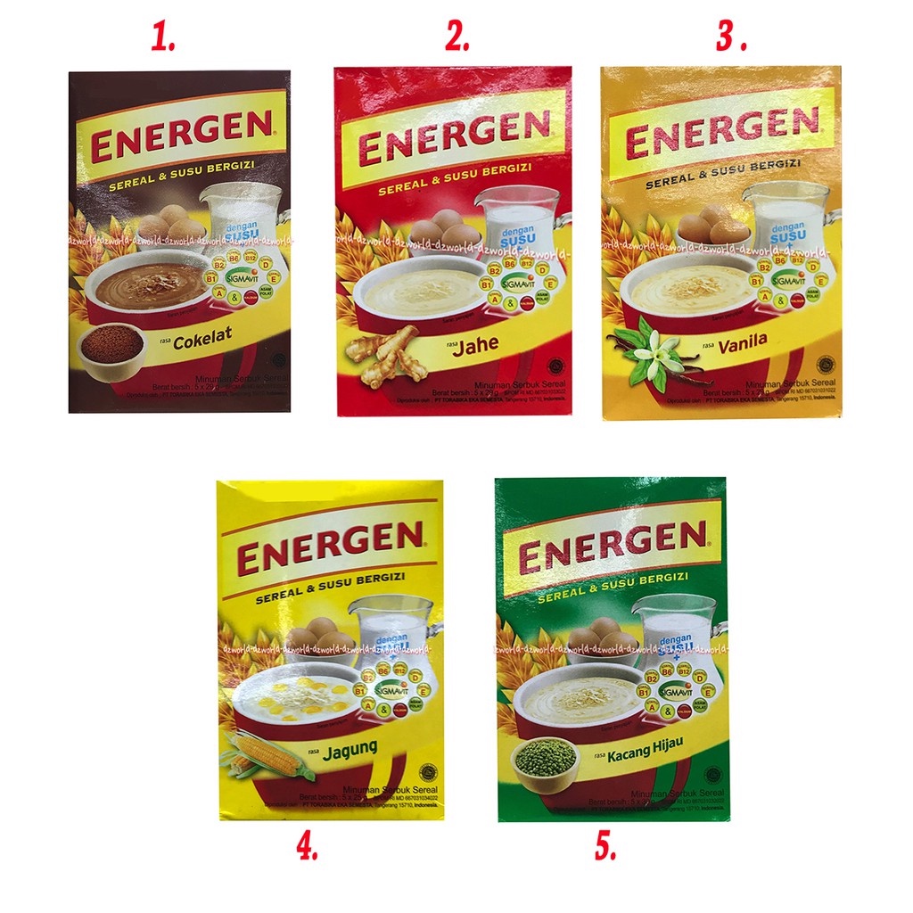 Energen Sereal Dan Susu Bergizi 5sachet Rasa Vanila Coklat Jahe Jagung Kacang Hijau Minuman Makanan Cereal Instan untuk Sarapan