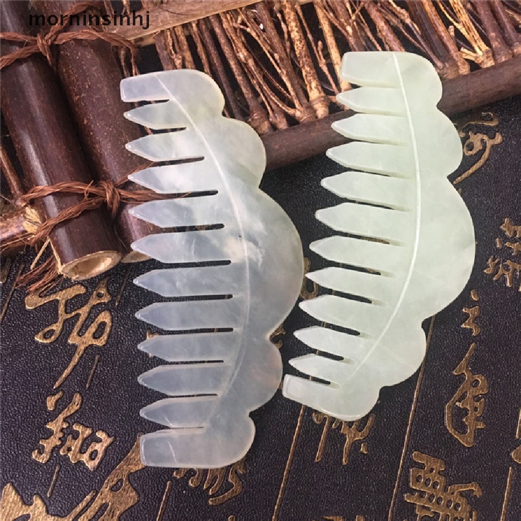 1pc Sisir Pijat Gua Sha Bahan Batu Giok Alami