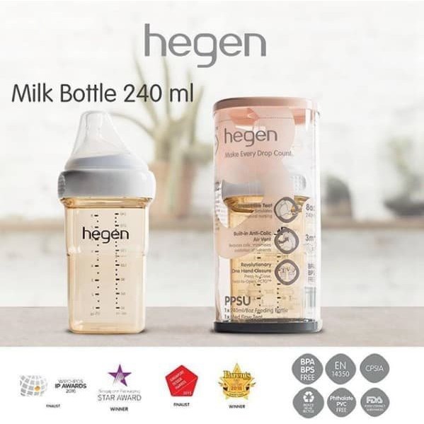 Hegen 12182106 PCTO™ Feeding Bottle PPSU 240ml Med Flow Teat