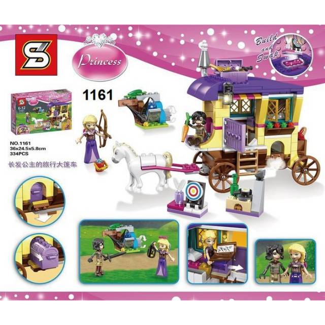 Lego Brick Disney Princess Rapunzel Kereta Kuda Caravan