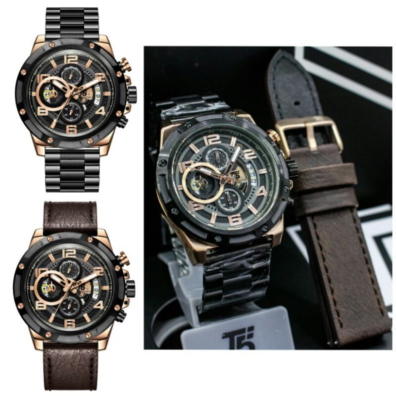 T5 H3706 jam tangan pria original strap rantai free tali kulit T5 H 3706