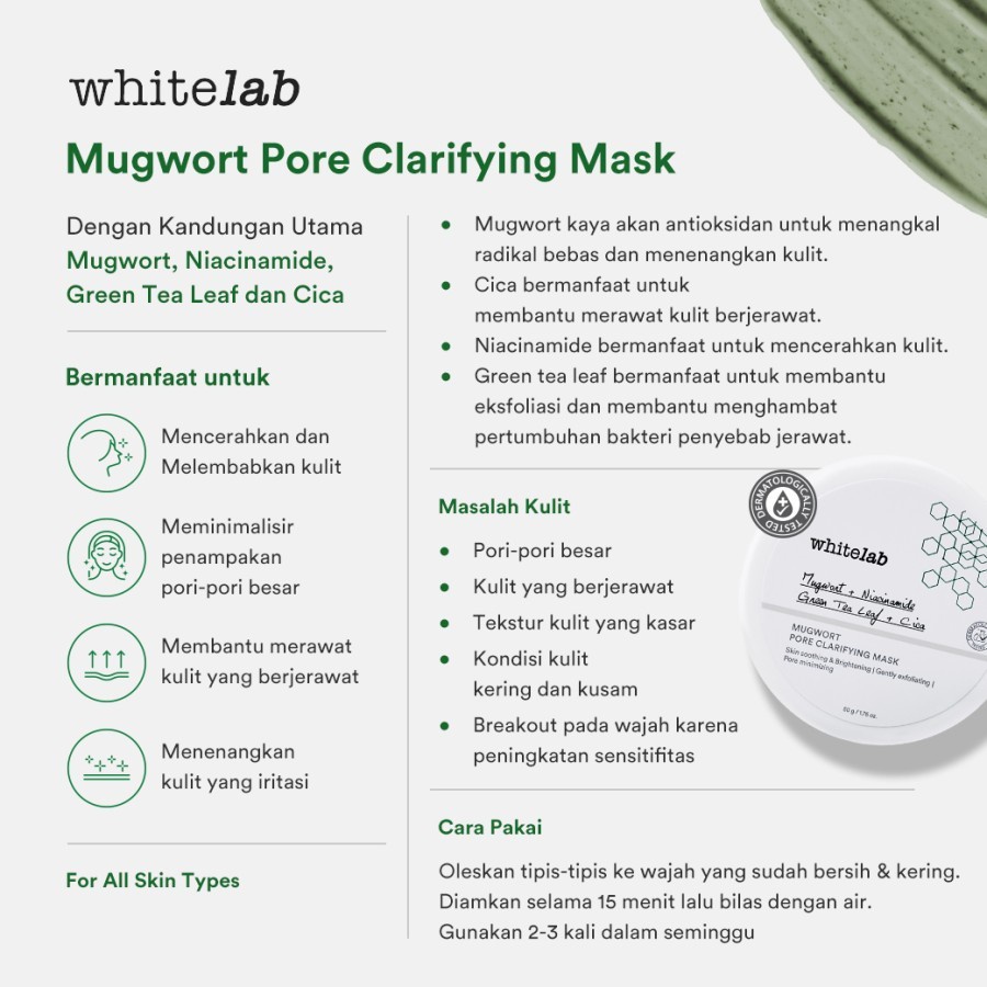 Masker Wajah Membersihkan Pori Whitelab Mugwort Pore Clarifying Mask