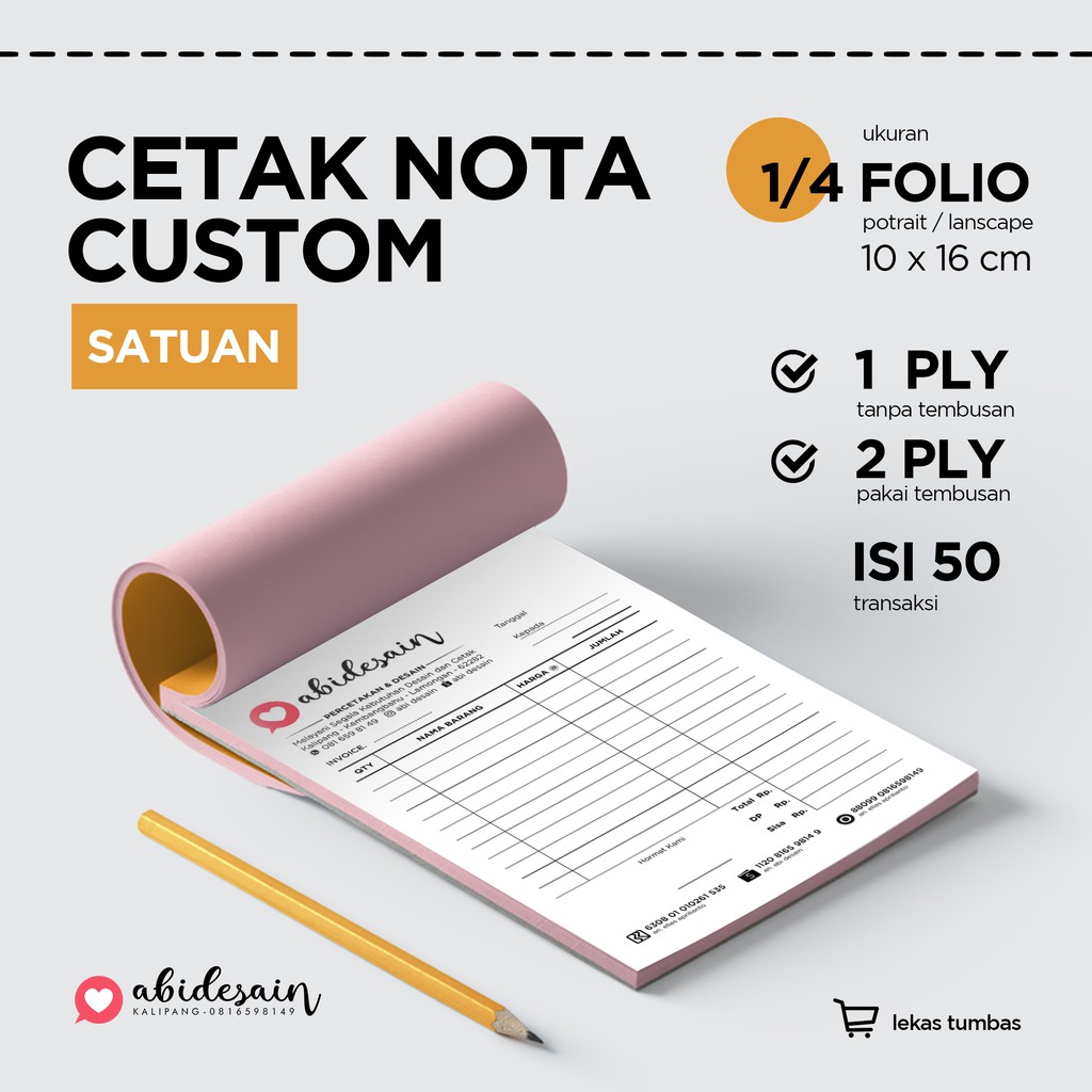 

CETAK NOTA CUSTOM - 1/4 FOLIO - NOTA KONTAN - NOTA STANDART