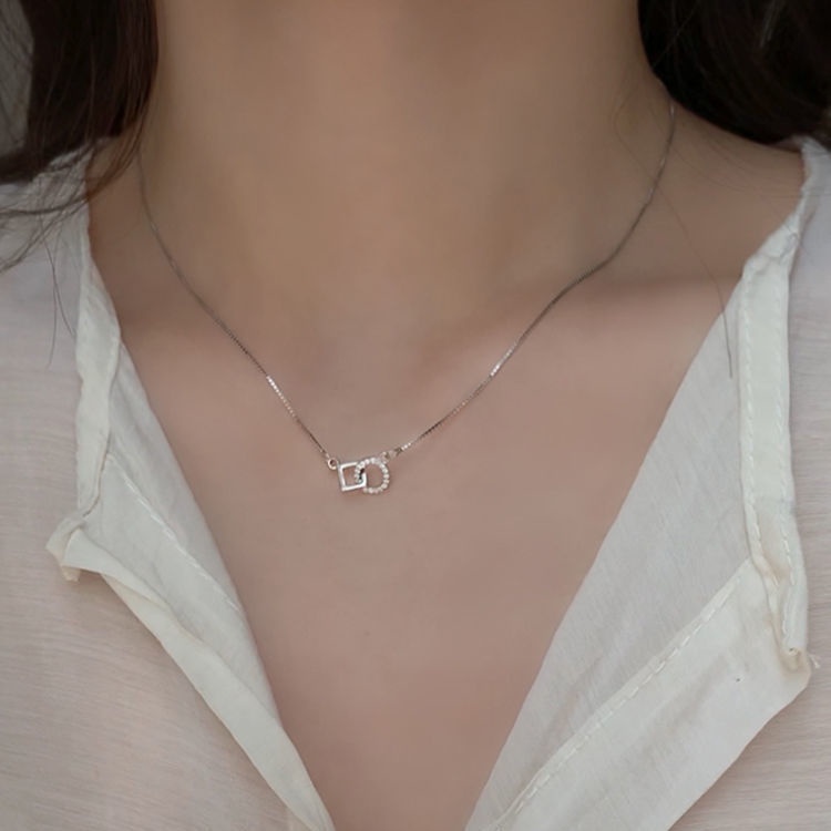 Sterling silver interlocking geometris kalung Tahun Baru Wanita ins gaya dingin kalung wanita sederh