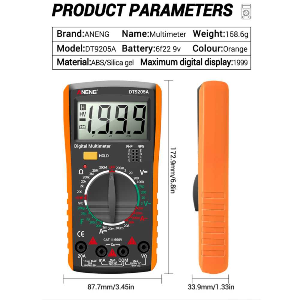 Digital Multimeter Voltage Tester DT9205A