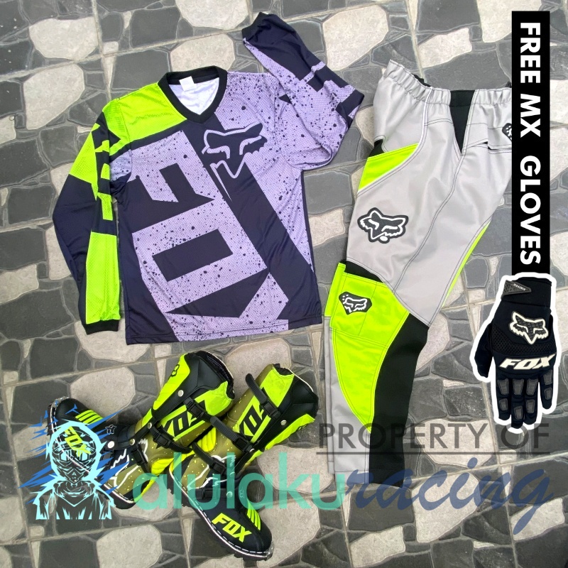 Jersey, Celana, Sarung Tangan &amp; Sepatu Fullprint with Protectors Fullset MX Trail Motocross - Paket Bundling FOCTFG031404-F41