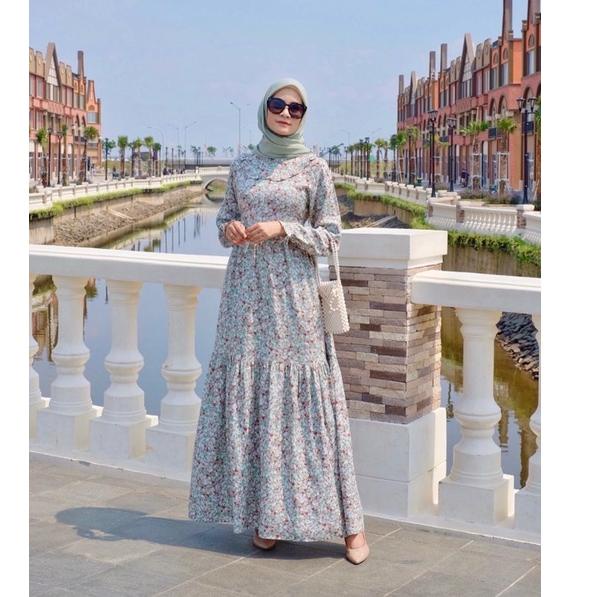 Stok terbatas.. Laiqa dress muslim wanita motif bunga cantik busui adem | homedress muslim | dress w