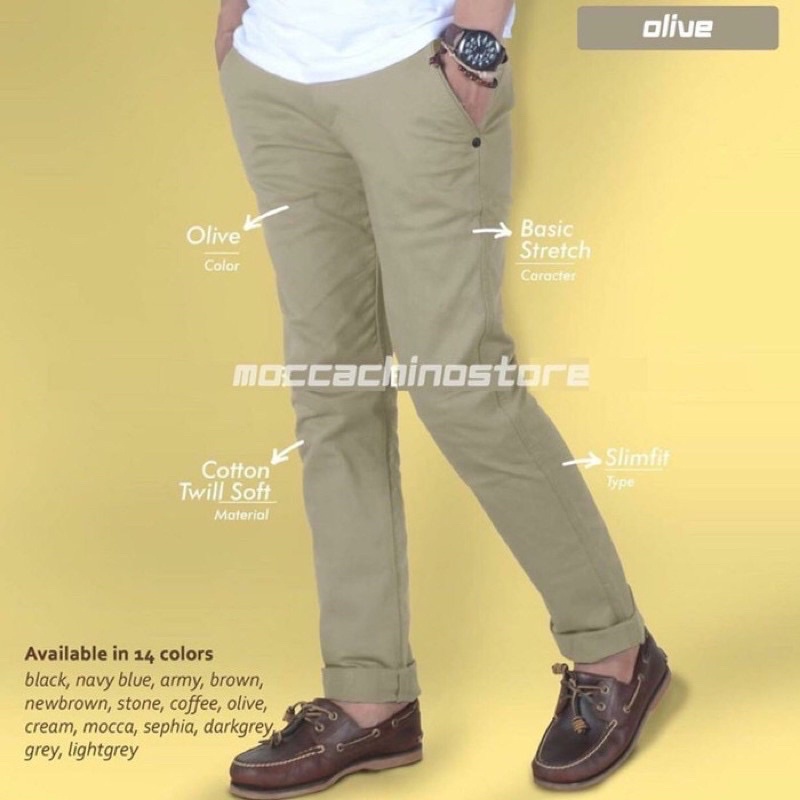 TERLARIS CHINO PREMIUM MALMO - CHINOS REAL PICT CELANA CHINO PANJANG PRIA ORIGINAL PREMIUM CELANA PRIA SLIM FIT STRETCH CASUAL FORMAL CHINOS PREMIUM MALMO-Olive