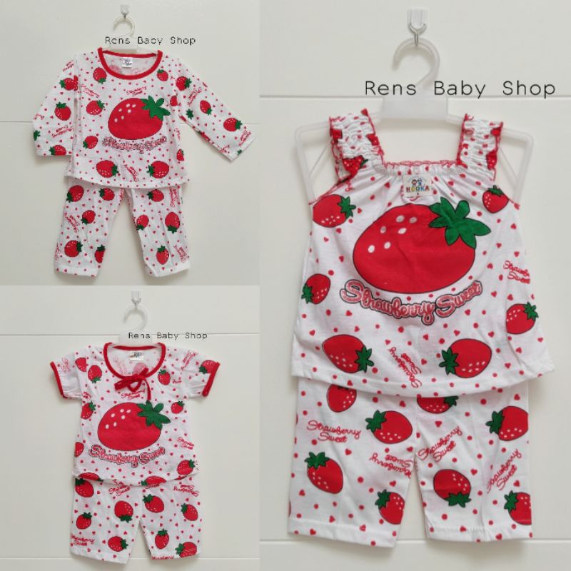 S M L XL 1 2 3 4 5 tahun STRAWBERRY Baju setelan celana panjang pendek singlet anak bayi stroberi