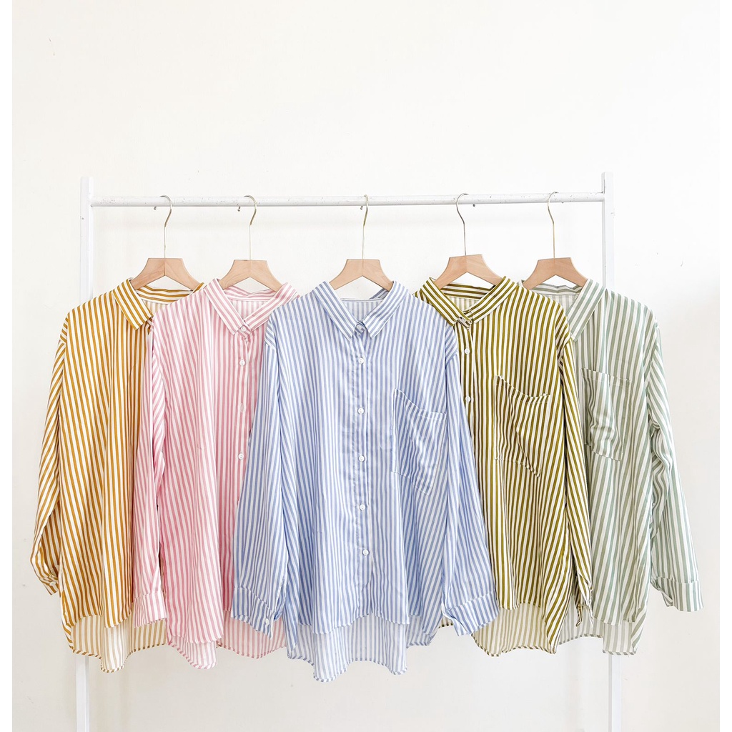 MARSYA BLOUSE KATUN RAYON MOTIF SALUR / TUNIK OVERSIZE / KEMEJA RAYON MOTIF SALUR / ATASAN BAJU WANI