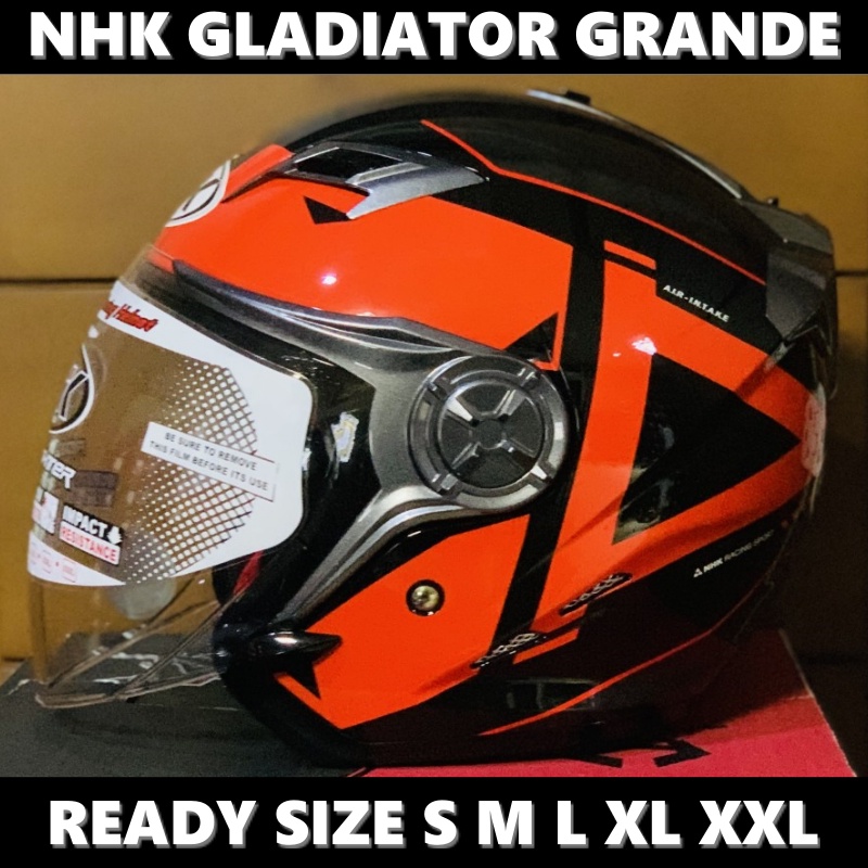 Helm NHK Gladiator Grande Black Red Glossy Double Visor Half Face