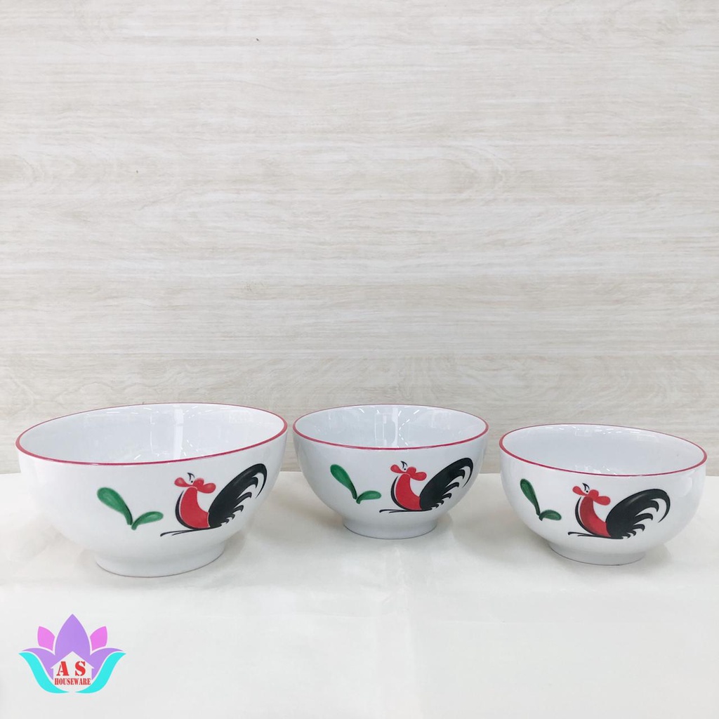 Mangkok Keramik Bulat Kopin model Dalam motif Ayam Jago