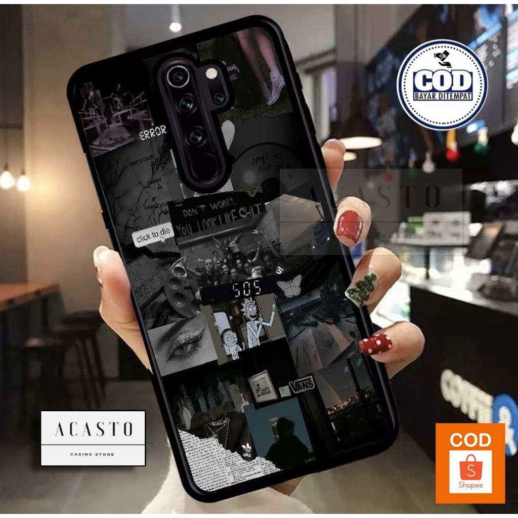 ACASTO Case Xiaomi Redmi Note 8 Pro motif aesthetic black color warna hitam unik keren theme custom 