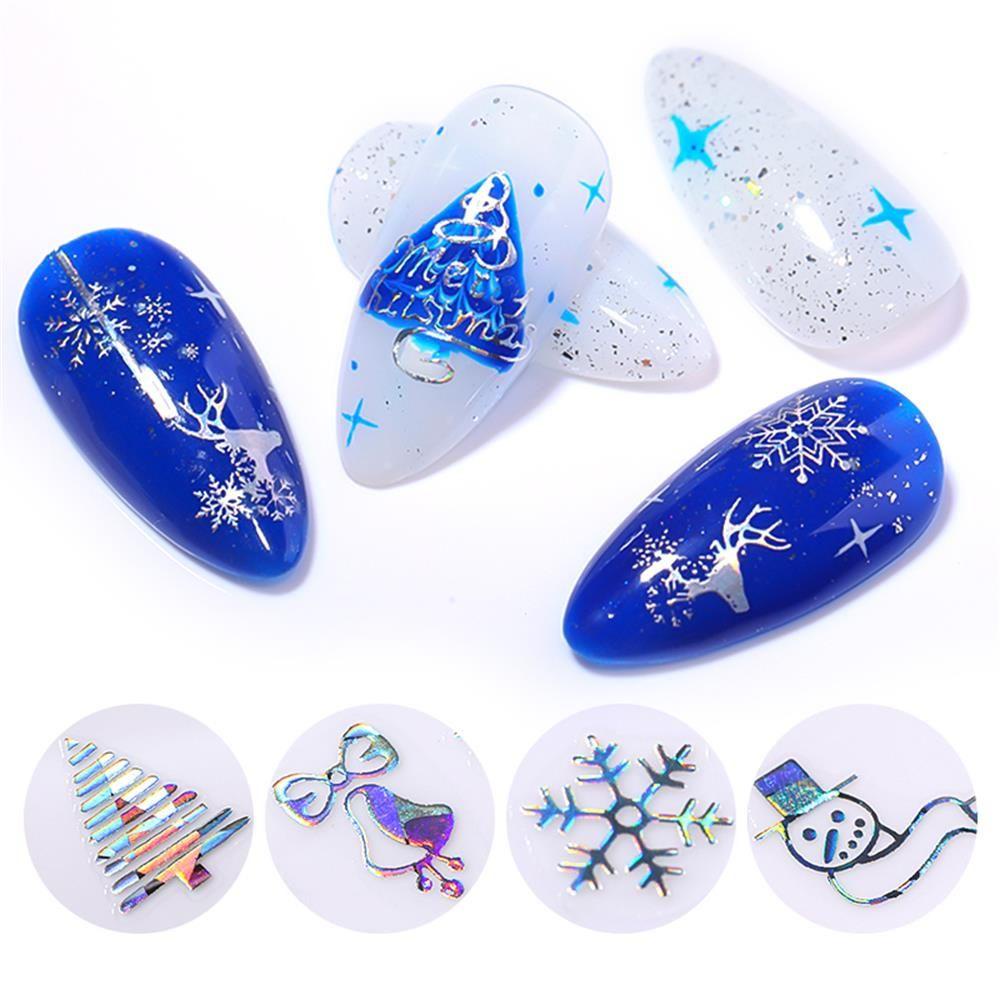 Solighter Nail Art Stiker Natal Perak Hologram Manicure Decor