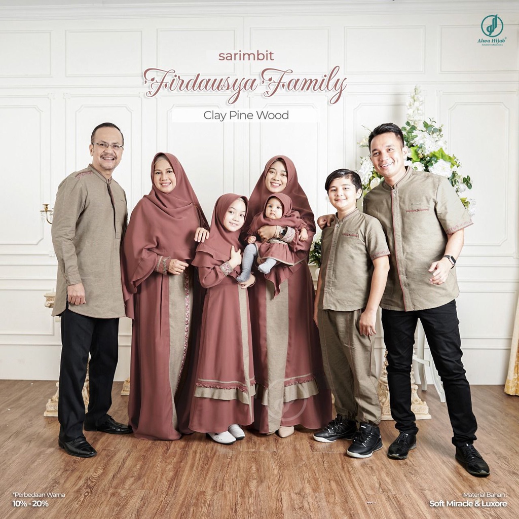 SARIMBIT FIRDAUSYA FAMILY SERIES CLAY PINE WOOD  ORIGNAL BY ALWA HIJAB SERAGAM KELUARGA LEBARAN GAMI