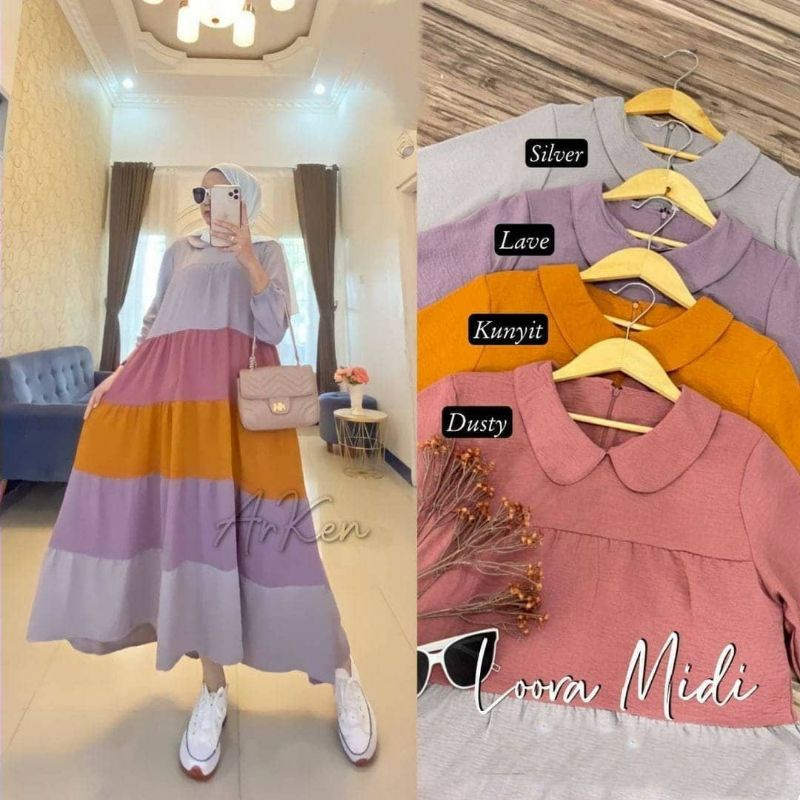 LORA MIDI DRESS JUMBO RAYON ADEM MIDI DRESS DAILY BUSUI MIDI DRESS PARIASI EMPAT WARNA PAKAIAN WANITA REMAJA 2022 MIDI DRESS JUMBO TERLARIS