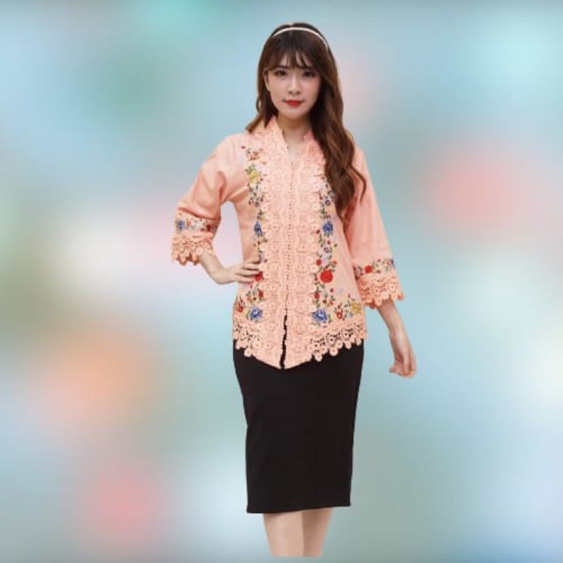 Kebaya Encim Senada Wanita Katun Full Bordir Aplikasi Brukat Warna import