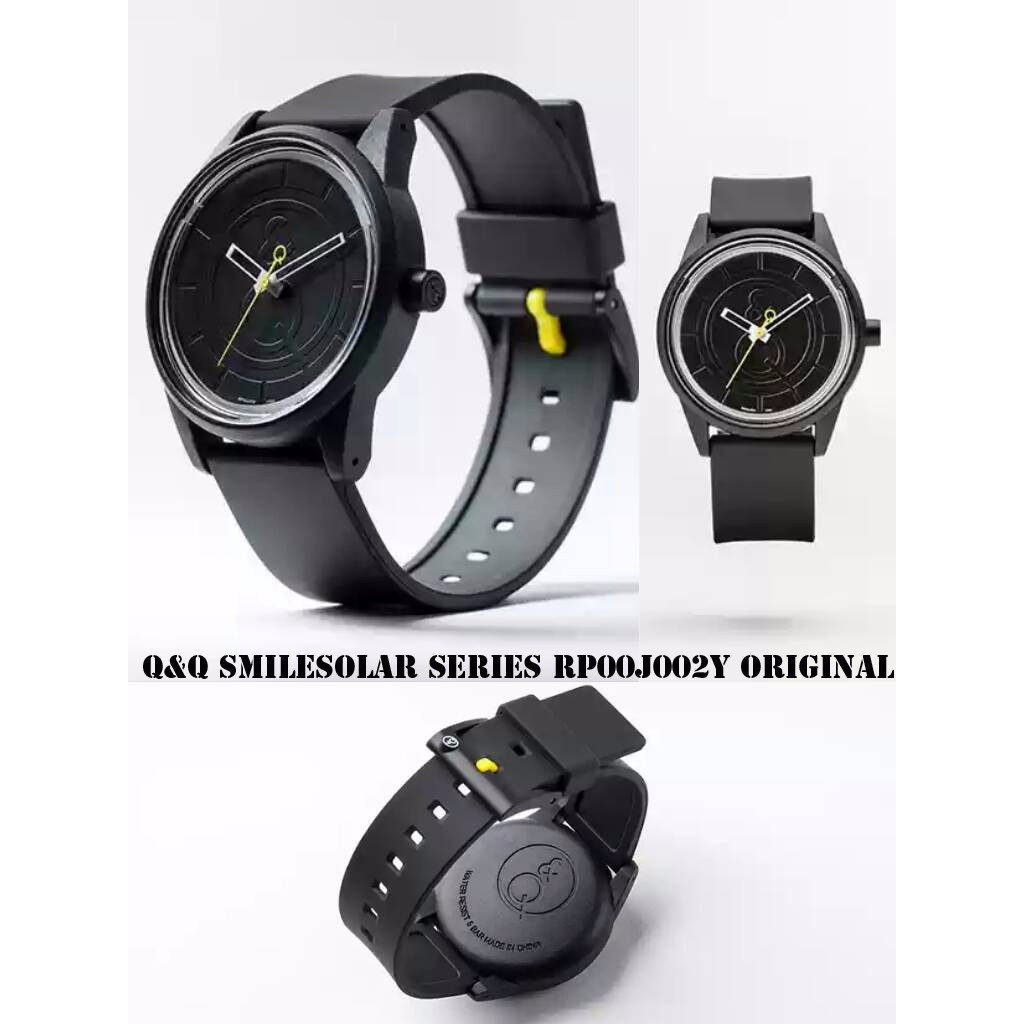 Q&Q QnQ QQ Smile Solar Full Black Hitam RP00J002Y Original
