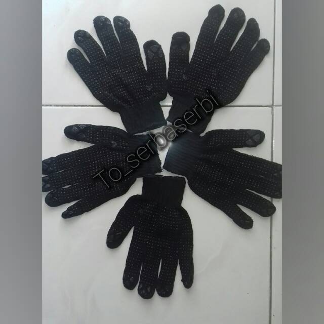 Sarung tangan kerja rajut hitam gloves karet bintik bintil hitam