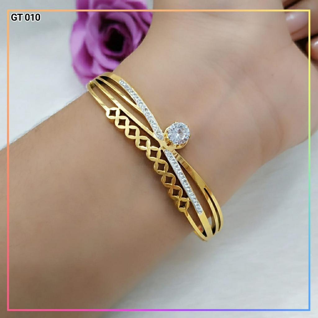 Gelang titanium/stainless steel Gelang Bangle Dewasa Permata Besar Imitasi Perhiasan Anti Karat GT 010