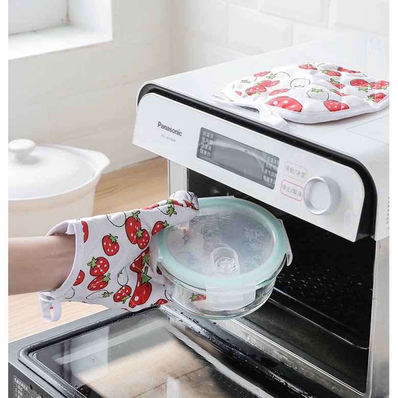 Retaily HL0095 Sarung Tangan Oven Kain Anti Panas Motif Kitchen Gloves Microwave Set