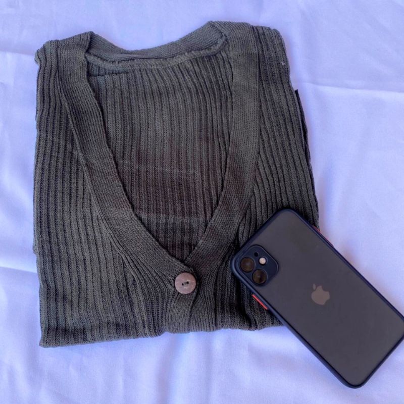 WILLY CARDIGAN RAJUT / CARDIGAN CROP RAJUT / Cardigan rajut crop kancing batok / WILLY CROP CARDY RAJUT-Army