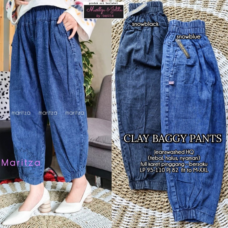 Clay Baggy Pants Jeans - Celana Jeans Wanita hitam dan biru GBM