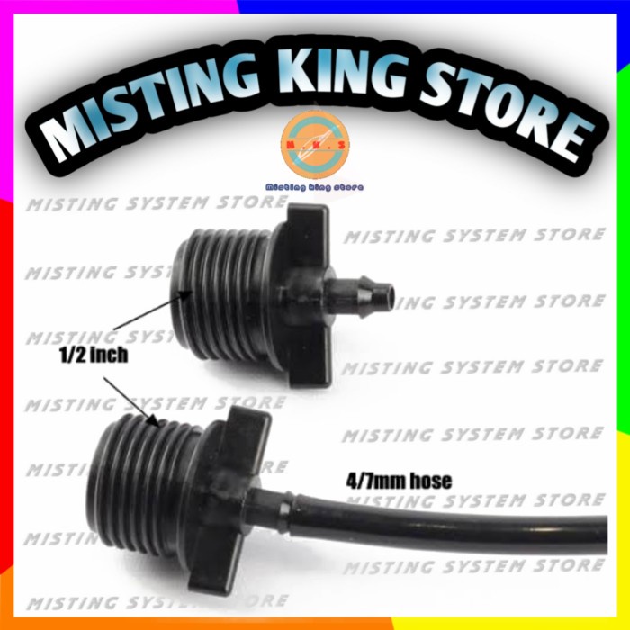 KONEKTOR ADAPTER 4/7 MM KE DRAT LUAR 1/2 INCH COCOK U/ SELANG PE 7 MM