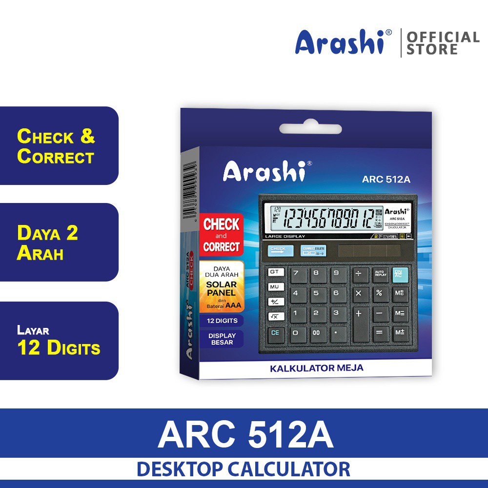 

Calculator / Arashi Kalkulator ARC 512A / 12 Digit / Check Correct