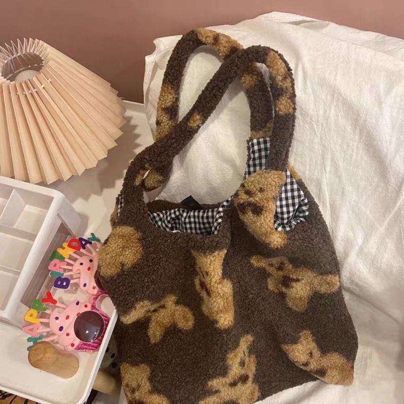 JEAN Korean Fluffy Bear Tote Bag / Tas Korea Beruang Besar / Totebag Jumbo / Tas Bahu Korea Import