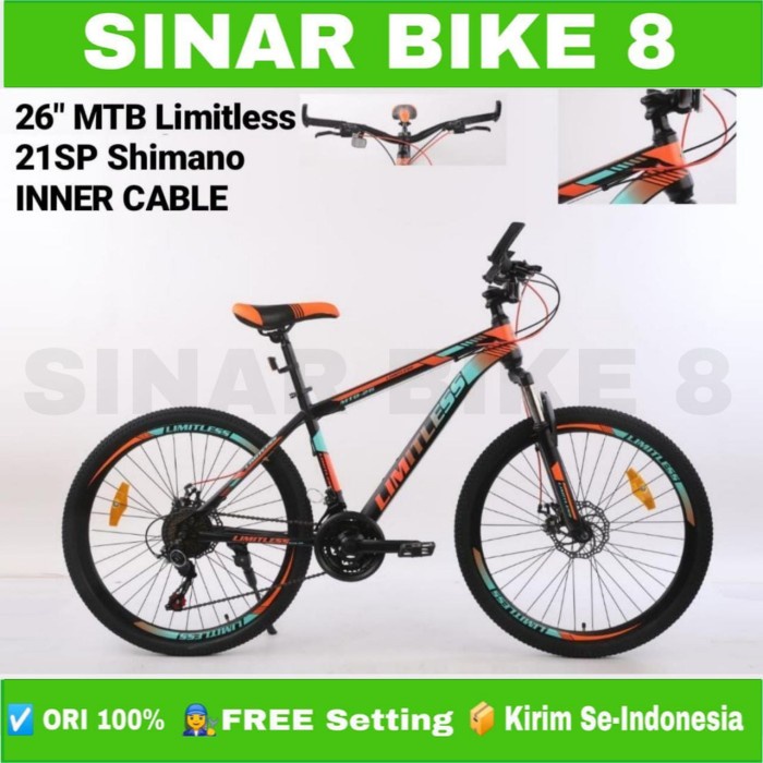 Sepeda Gunung MTB LIMITLESS 3x7 Ukuran 26 Inch 21 Speed Shimano Rem Cakram