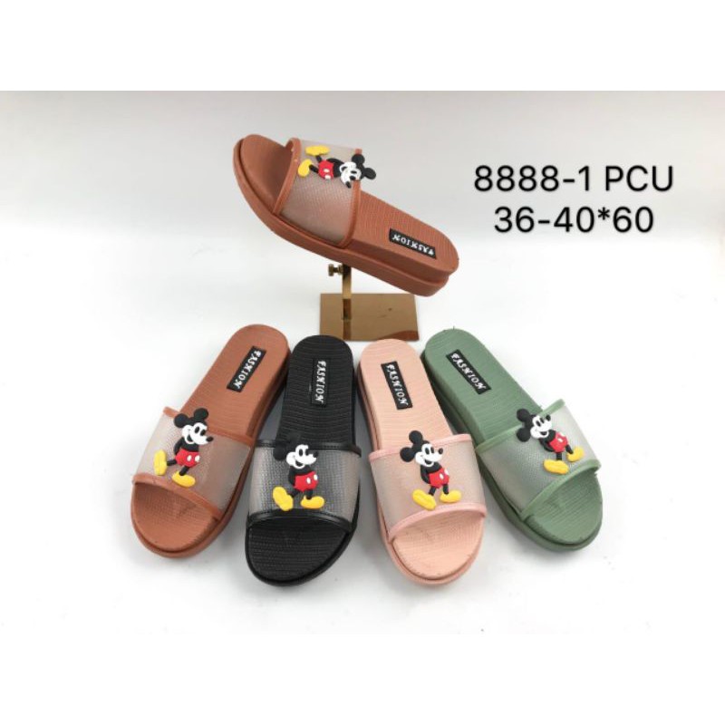 sandal fashion 8888-1 pcu sandal slop bening motif mickey mause timbul