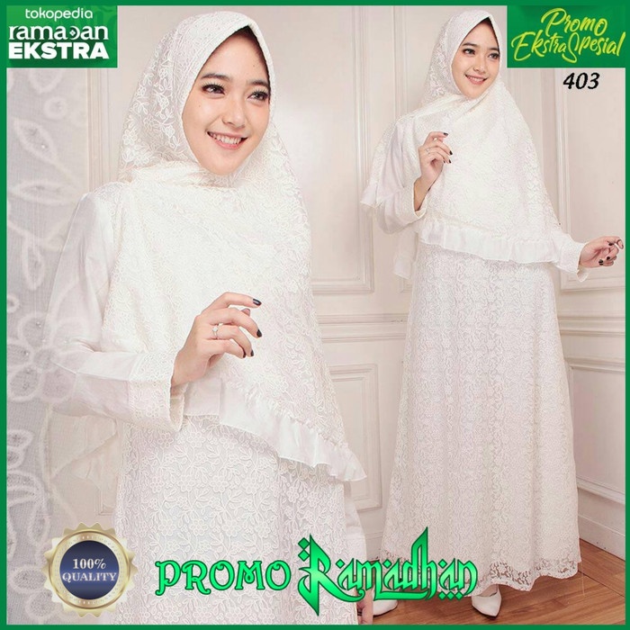 PREMIUM BAJU GAMIS WANITA JUMBO PUTIH BUSANA MUSLIM DRESS FASHION MUSLIM MEWAH - M
