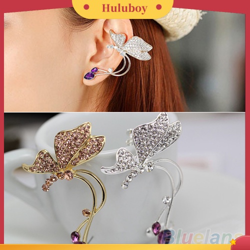 Hu Hu Hu Hu Hu Alat Bantu Pasang Kacamata♡ 1pc Anting Tusuk Model Kupu-Kupu Kristal Elegan Untuk Telinga Kiri Wanita